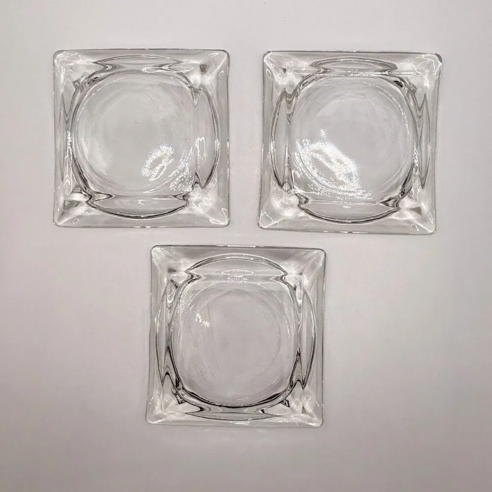 3 Vtg MCM Heavy Clear Glass Ashtray Square 3.5 x 3.5 Mid Century Modern Catchall